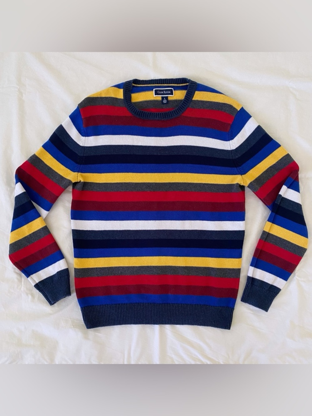 Club Room Multicolor Stripe Crewneck Sweater 100% Cotton size S Retro
